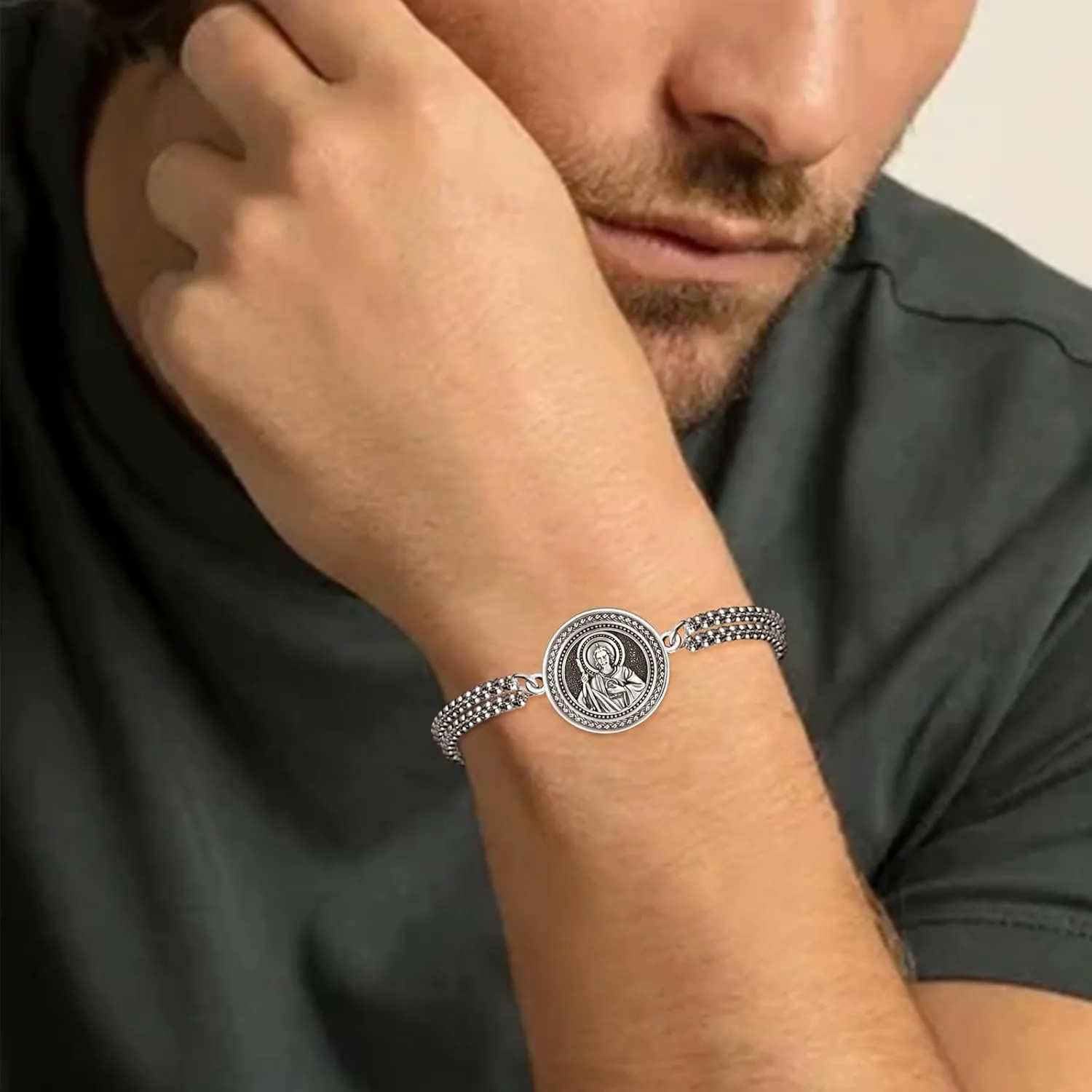 925 Sterling Silver Bracelet for Men Women Confirmation Bracelets Catholic Religious Jewelry Gifts