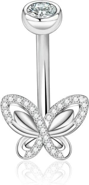 925 Sterling Silver Butterfly Belly Button Rings for Women Hypoallergenic 15G Navel Ring Navel Barbell Stud Summer Beach Belly Button Stud Y2k Navel Piercing Jewelry