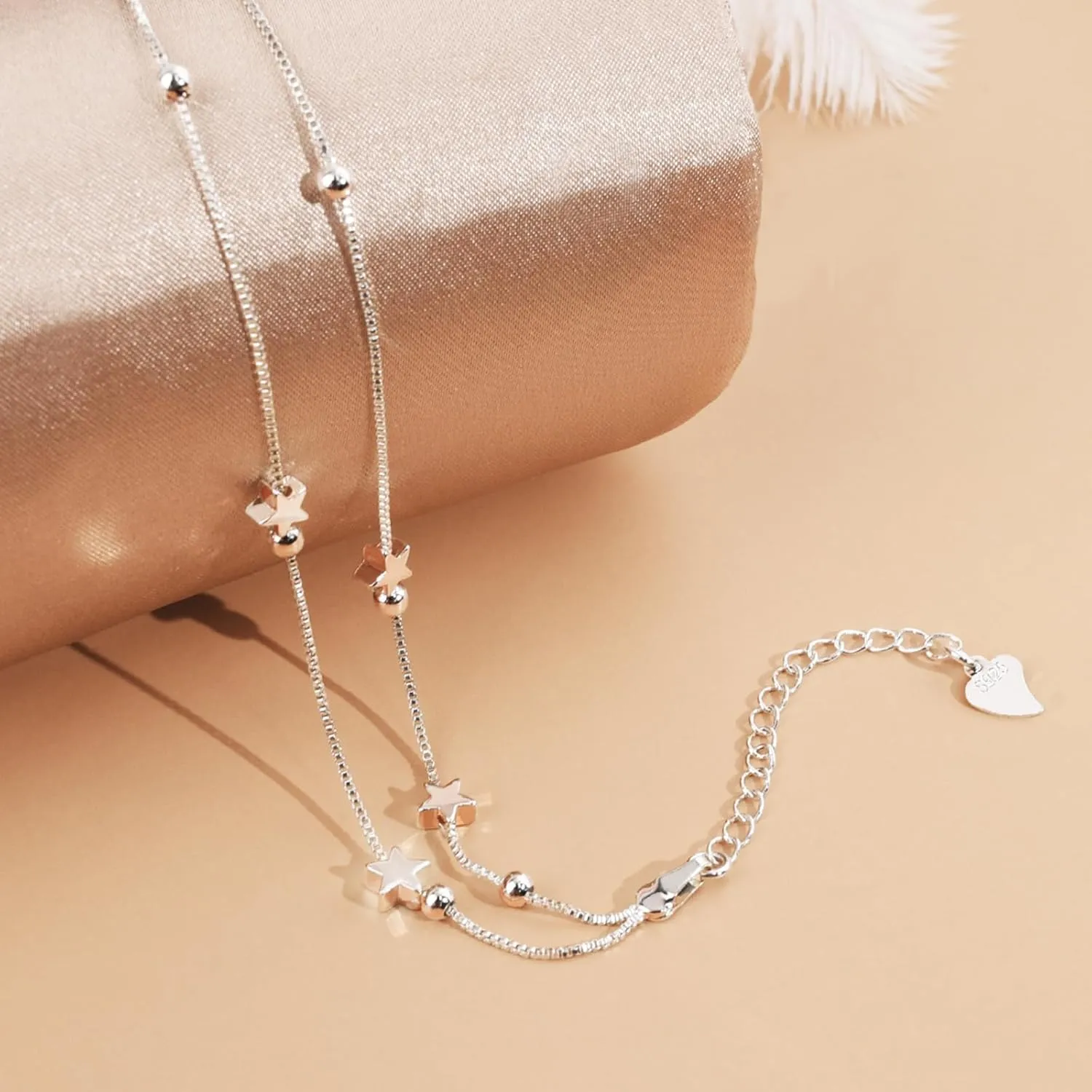 925 Sterling Silver Charm Bracelets For Women Layered Stackable Chain Silver Beaded Bracelet Engagement Birthday Christmas Gifts for Her