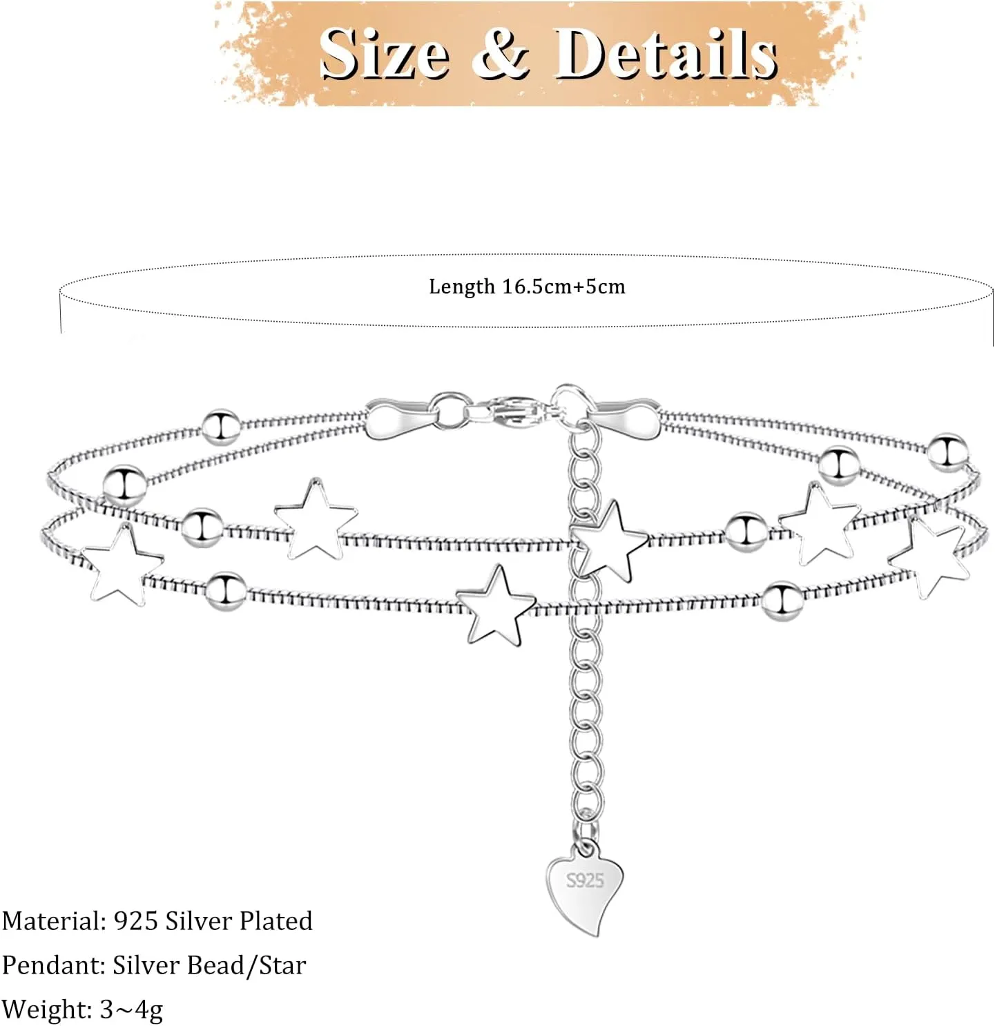925 Sterling Silver Charm Bracelets For Women Layered Stackable Chain Silver Beaded Bracelet Engagement Birthday Christmas Gifts for Her