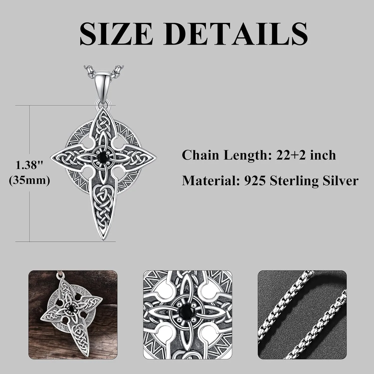 925 Sterling Silver Cross Crucifix Jesus Christ INRI Pendant Necklace for Men Women Medal Christian Religious Necklaces for Mens