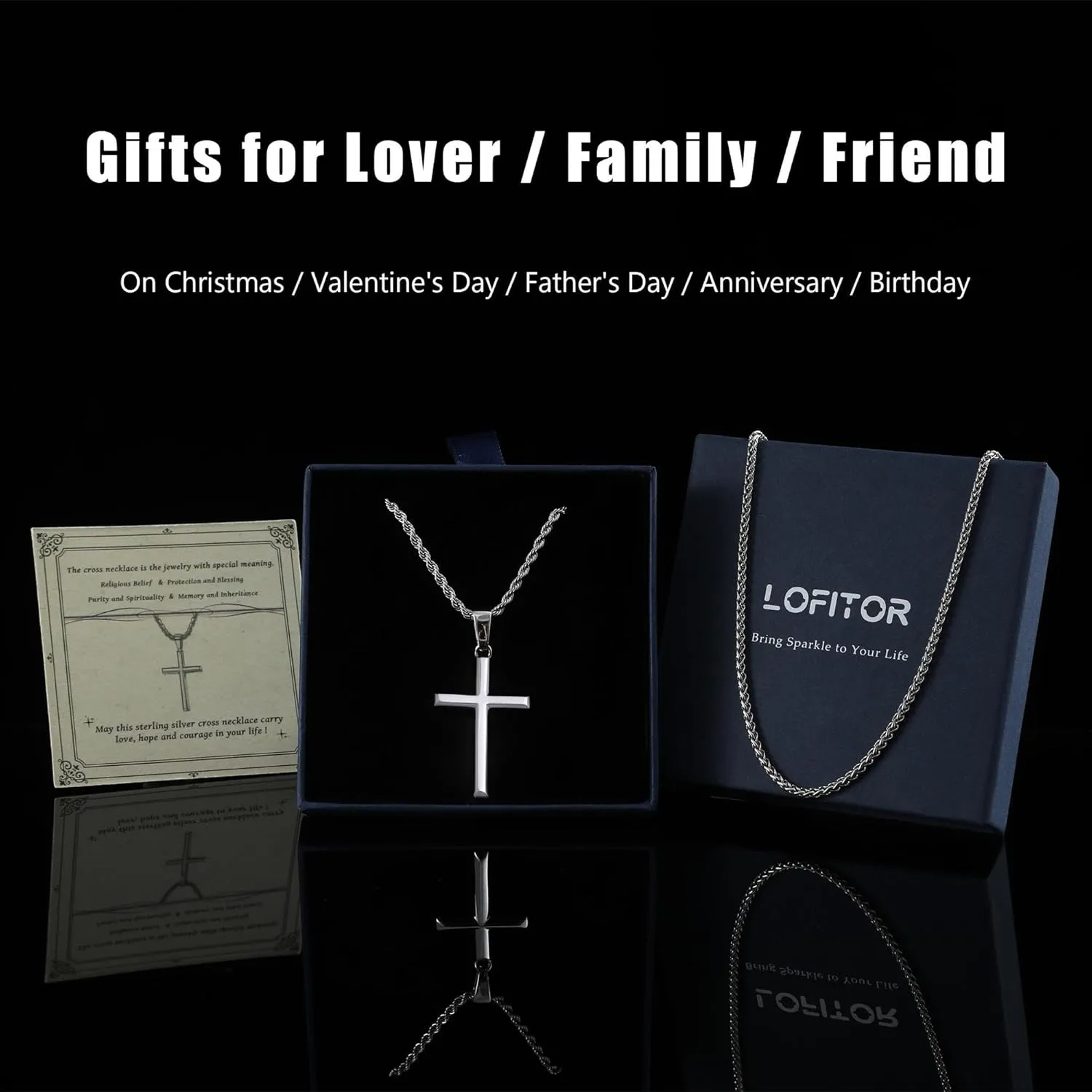 925 Sterling Silver Cross Necklace for Men Women with 3MM Stainless Steel Strong Durable Wheat Chain 18K White Gold Plated Beveled Edge Crucifix Pendant Necklace Jewelry Present 16-28 Inches