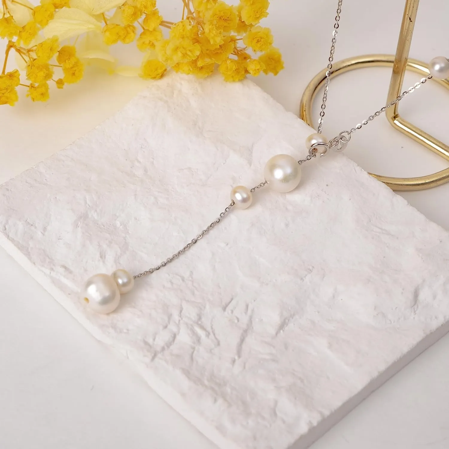 925 Sterling Silver Dainty Freshwater Cultured Pearl Choker Necklace White Genuine Real Pearl Charm Necklaces Jewelry Gifts for Her