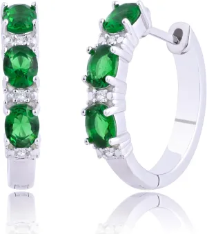925 Sterling Silver Diamond Gemstone Hoop Earrings | Birthstone Round Hoop Earrings for Women with Real Diamonds | Hypoallergenic 20MM Sapphire Ruby or Emerald Birthstone Earrings by MAX   STONE