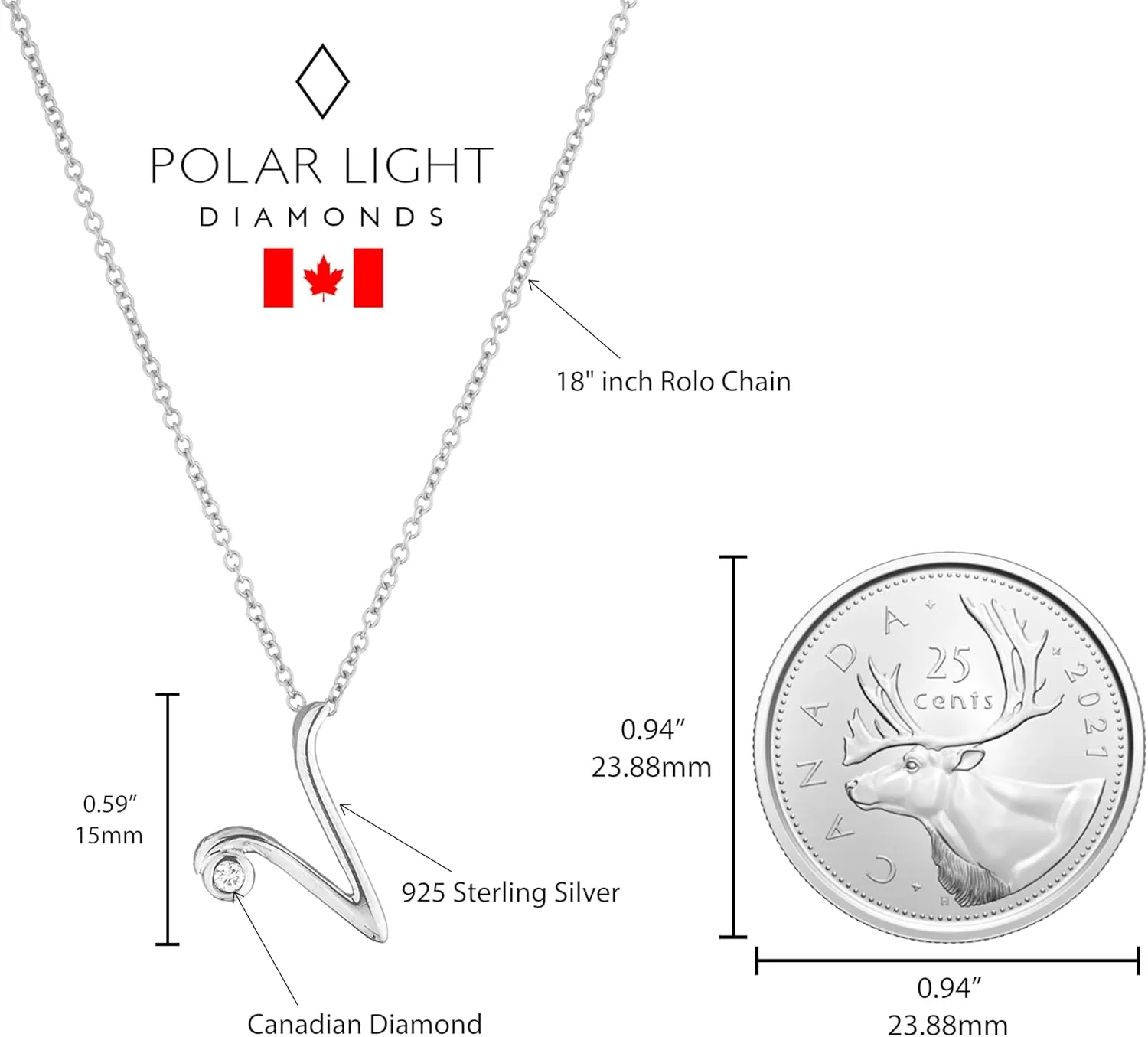 .925 Sterling Silver Diamond Letter Initial Necklace with Canadian Diamonds A-Z Alphabet Series Personalized Pendant Jewelry - 18"