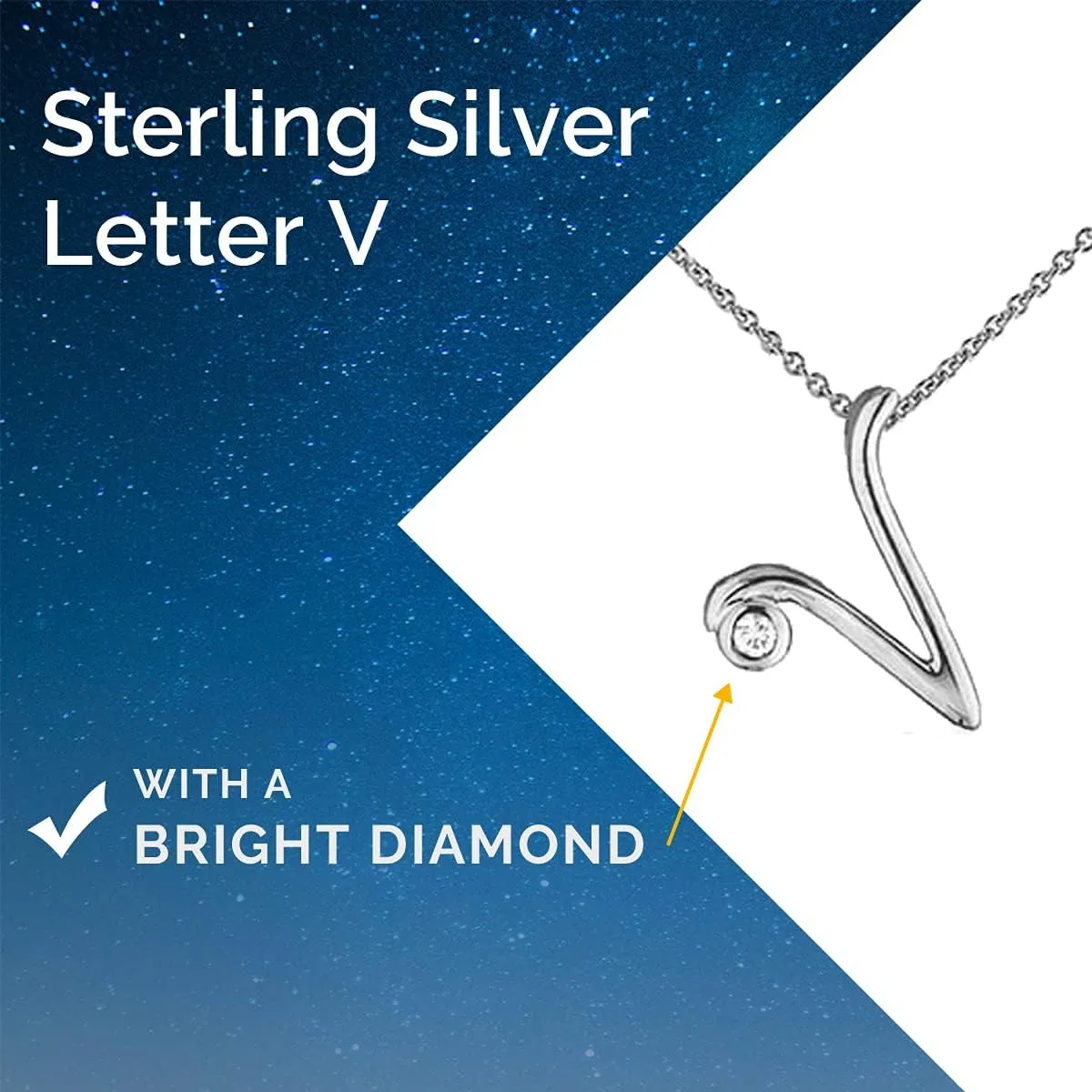 .925 Sterling Silver Diamond Letter Initial Necklace with Canadian Diamonds A-Z Alphabet Series Personalized Pendant Jewelry - 18"