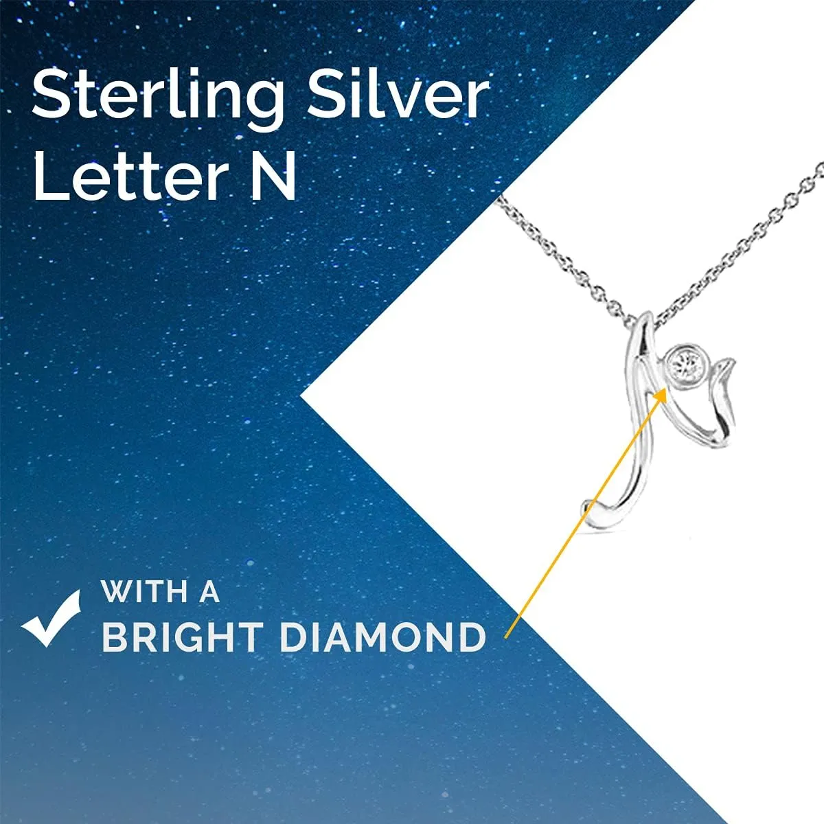 .925 Sterling Silver Diamond Letter Initial Necklace with Canadian Diamonds A-Z Alphabet Series Personalized Pendant Jewelry - 18"