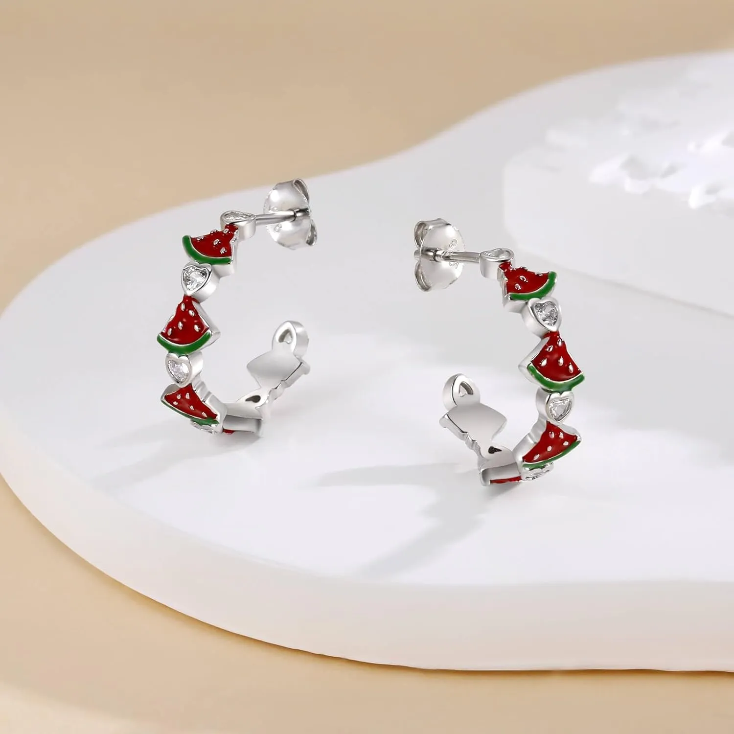 925 Sterling Silver Fruit Earrings Strawberry/Lemon/Orange/Watermelon Hoop Earring Tropical Colorful Fruits Jewelry Gifts for Women