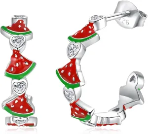 925 Sterling Silver Fruit Earrings Strawberry/Lemon/Orange/Watermelon Hoop Earring Tropical Colorful Fruits Jewelry Gifts for Women