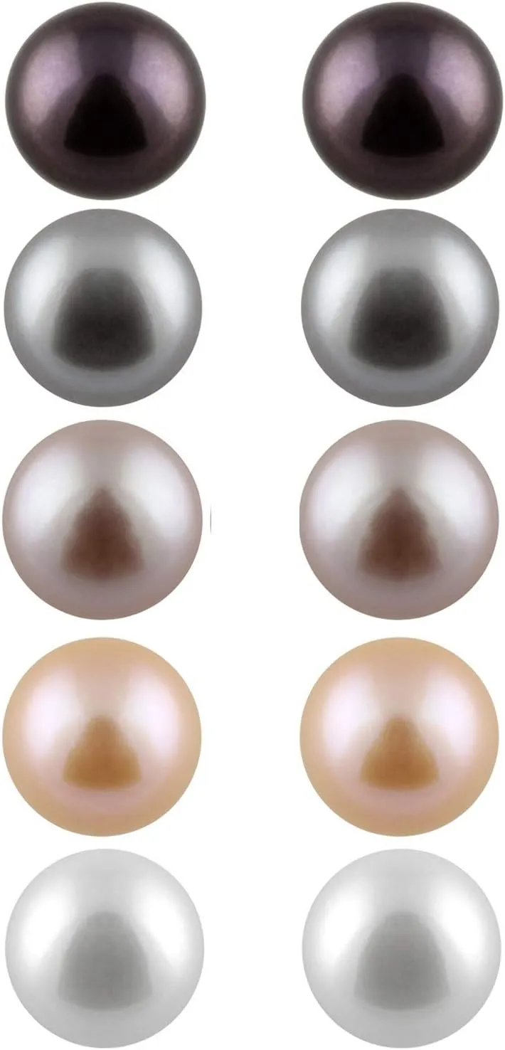 925 Sterling Silver Genuine Pearl Earrings Set for Women | AAA  Quality Genuine Freshwater Cultured Pearl Earrings Set | 7-8mm Multicolored Pearl Earrings for Women by Splendid Pearls