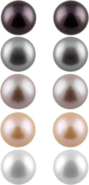 925 Sterling Silver Genuine Pearl Earrings Set for Women | AAA  Quality Genuine Freshwater Cultured Pearl Earrings Set | 7-8mm Multicolored Pearl Earrings for Women by Splendid Pearls