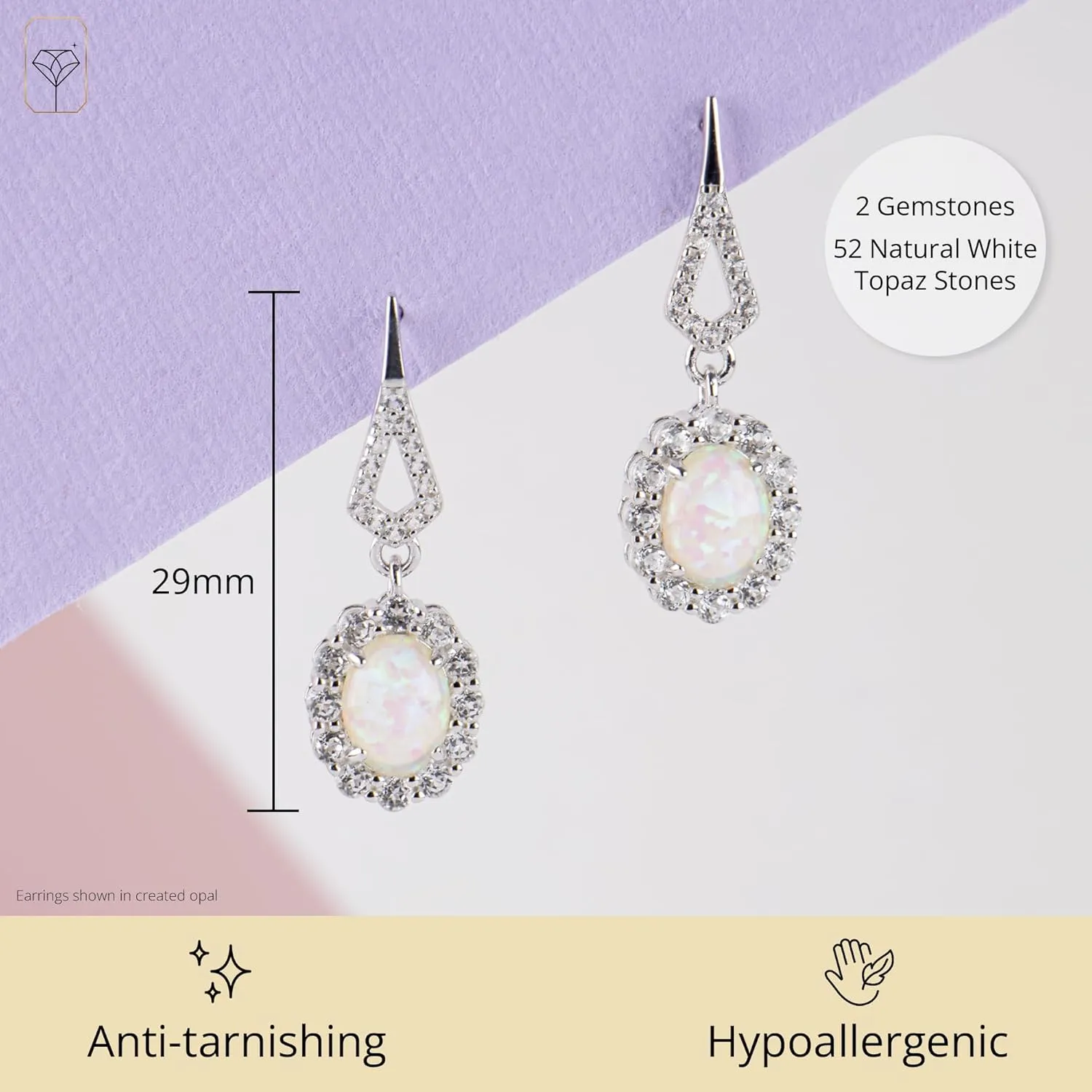 925 Sterling Silver Halo Sunburst Gemstone Oval Dangle Earrings for Women | Hypoallergenic 8x6mm Birthstone Earrings with White Topaz Accent Stones by MAX   STONE