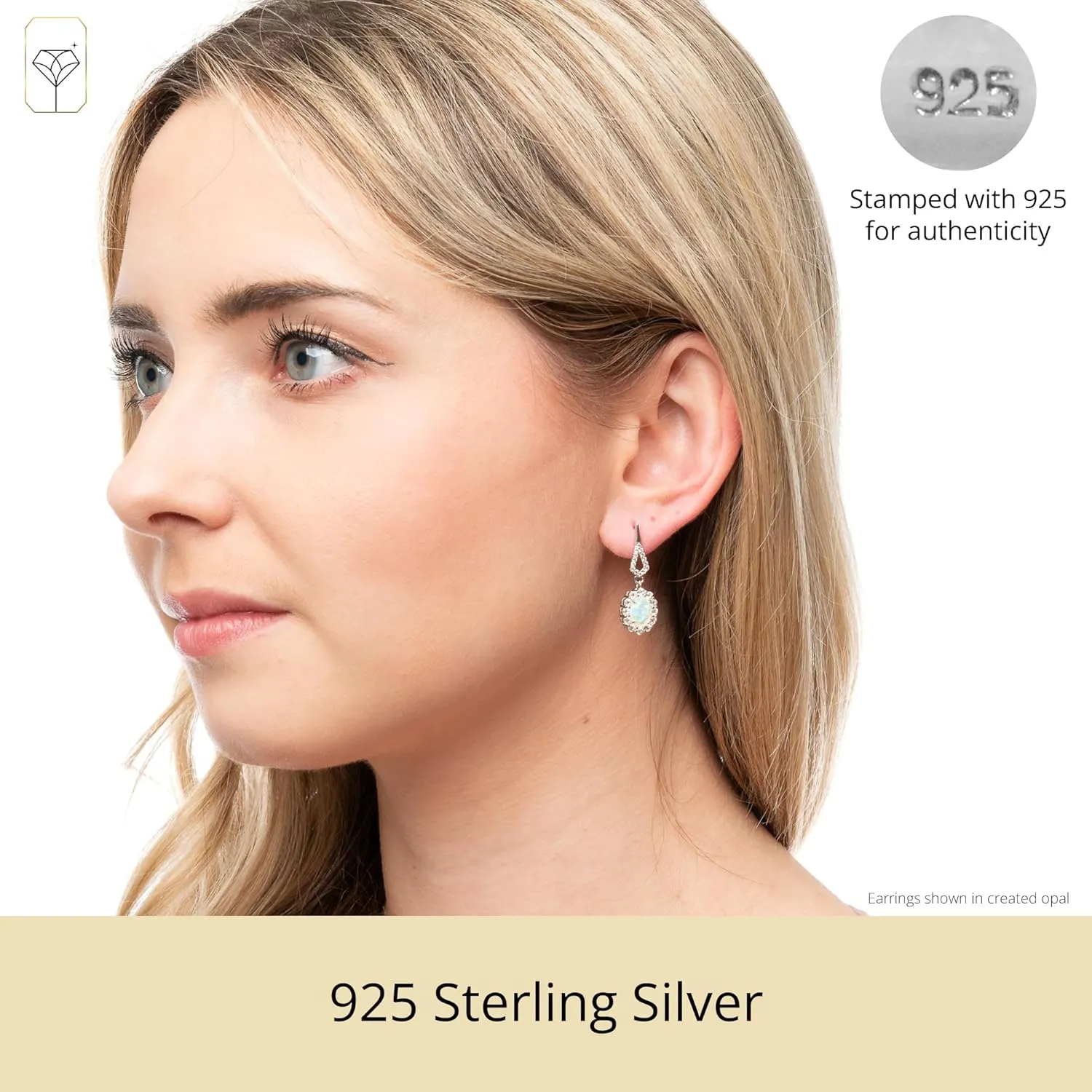 925 Sterling Silver Halo Sunburst Gemstone Oval Dangle Earrings for Women | Hypoallergenic 8x6mm Birthstone Earrings with White Topaz Accent Stones by MAX   STONE