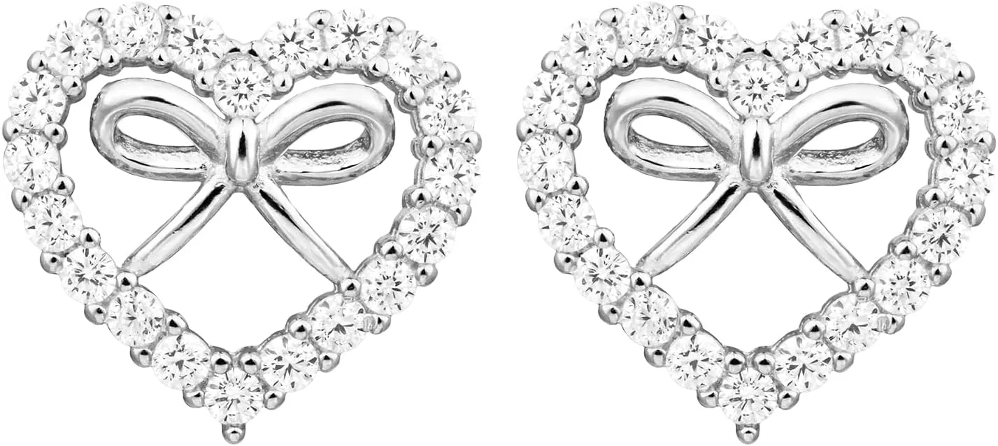 925 Sterling Silver Heart Earrings Bow Bowtie Ribbon Studs Bowknot Sweet Love Stud Earrings