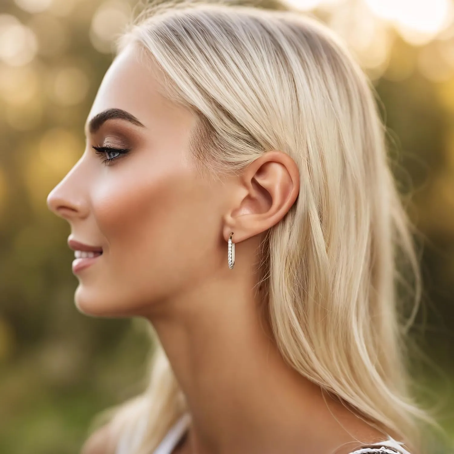 925 Sterling Silver Hypoallergenic Cubic Zirconia Hoop Earrings Trendy Geometric Minimalist Rectangular Design for Women & Men
