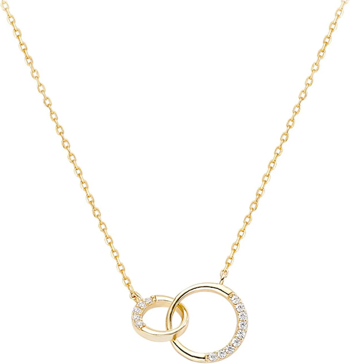 925 Sterling Silver Interlocking Zircon Pendant Necklace for Women,Dainty 14K Gold Plated Necklace to Daughter Trendy Diamond Friendship Necklaces
