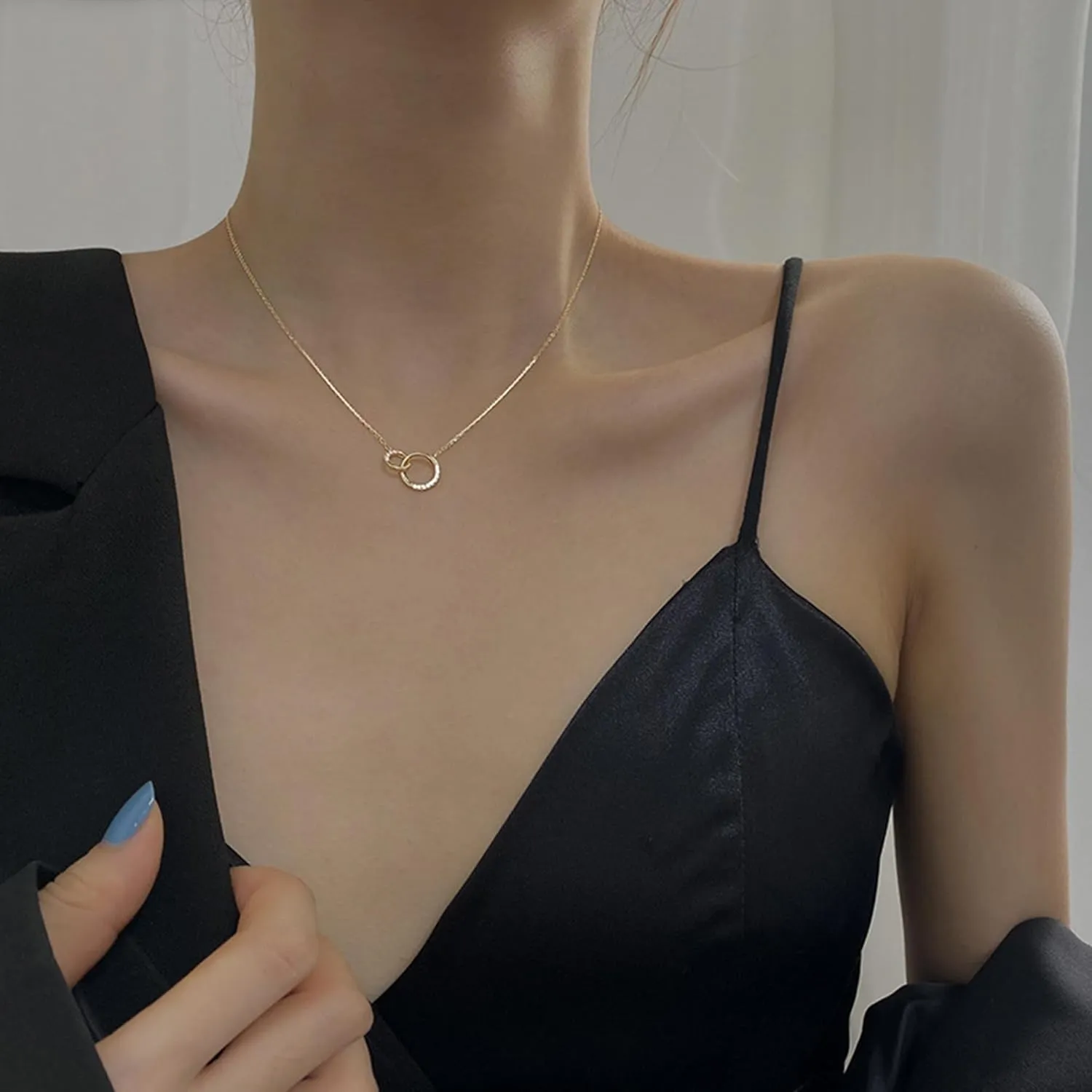 925 Sterling Silver Interlocking Zircon Pendant Necklace for Women,Dainty 14K Gold Plated Necklace to Daughter Trendy Diamond Friendship Necklaces
