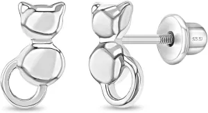 925 Sterling Silver Kitty Cat Screw Back Earrings for Young Girls & Pre-Teens, Small Cat Stud Earrings for Girls- Classic Animal Studs for Daily Use, Tiny Kitten Screw Backs