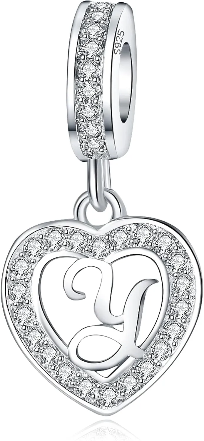 925 Sterling Silver Letter Charms A~Z Alphabet Charm Letter Beads fit Pandora European Bracelets fit Wife Mom Christmas Birthday Gift