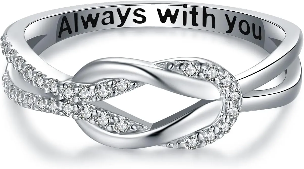 925 Sterling Silver Love Knot Ring for Mother and Daughter Square Knot Ring for Couple Friendship Kont Rings Mother's Day Birthday Valentine's Day Christmas Jewelry Gifts for Women