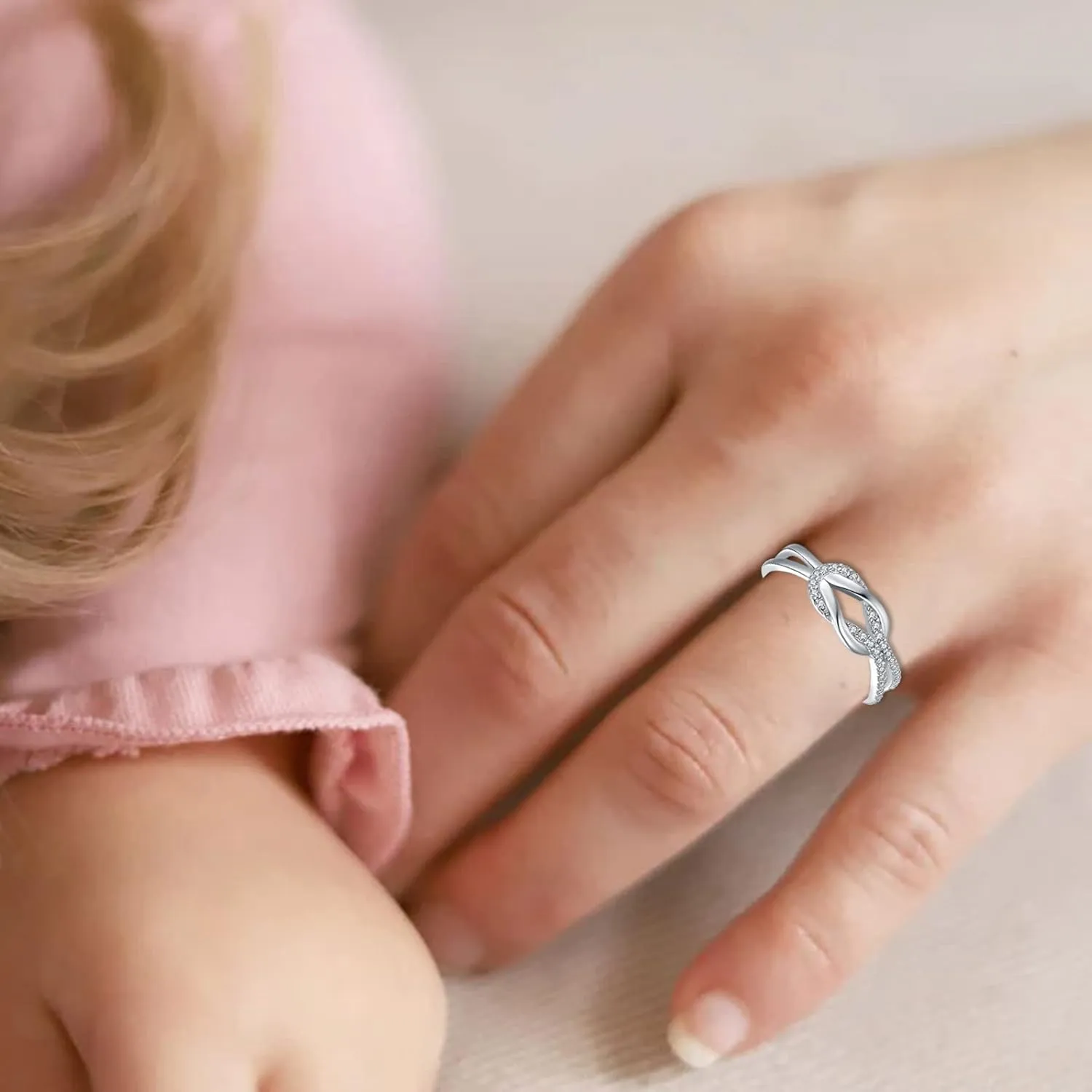 925 Sterling Silver Love Knot Ring for Mother and Daughter Square Knot Ring for Couple Friendship Kont Rings Mother's Day Birthday Valentine's Day Christmas Jewelry Gifts for Women