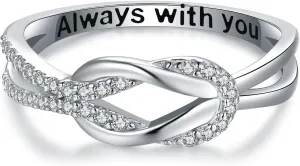925 Sterling Silver Love Knot Ring for Mother and Daughter Square Knot Ring for Couple Friendship Kont Rings Mother's Day Birthday Valentine's Day Christmas Jewelry Gifts for Women