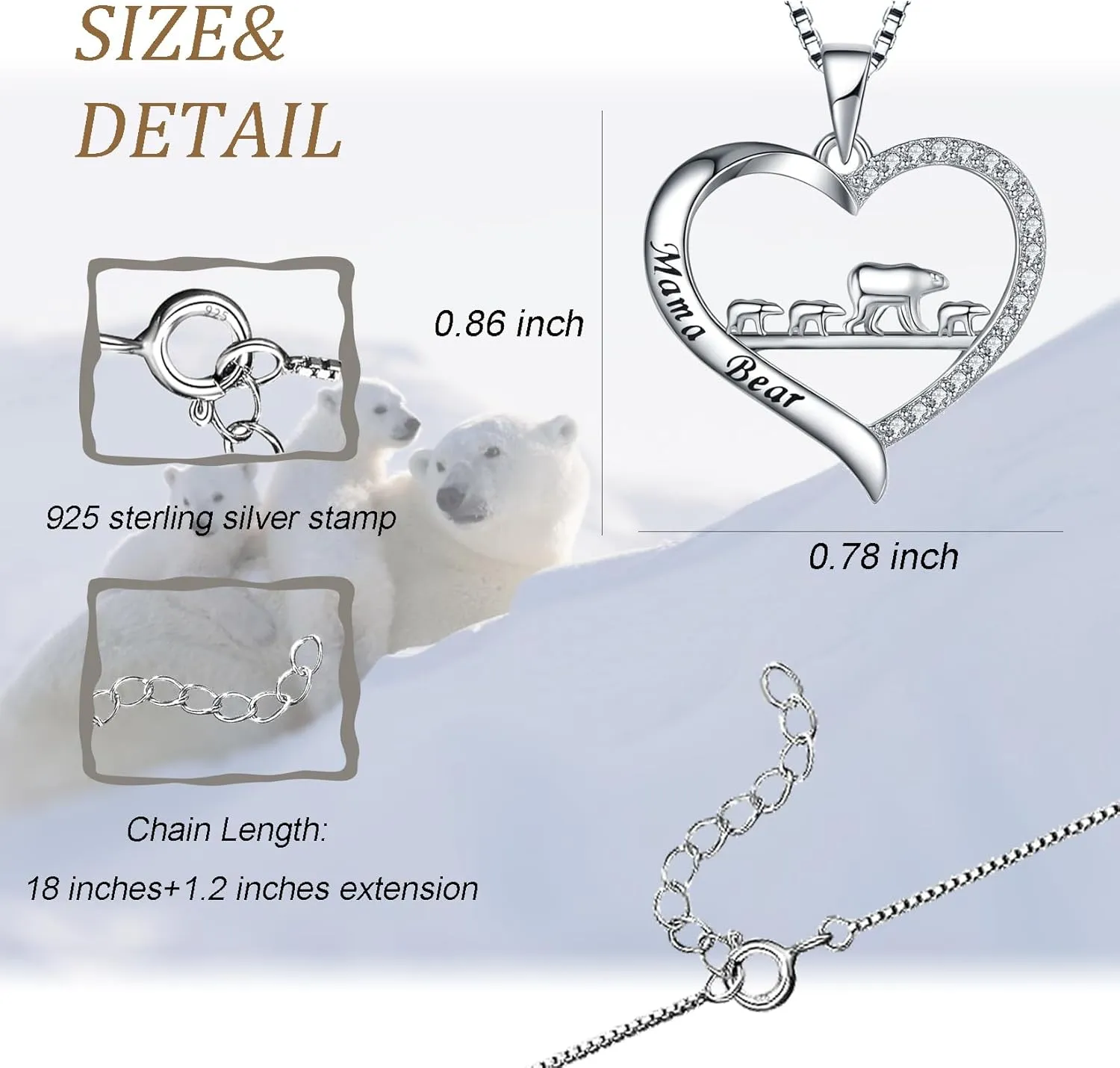925 Sterling Silver Mom Necklace Love Heart Pendant Mama Bear Panda Elephant Sloth Animal Necklaces Mother Son Daughter Jewelry Gifts for Women Mum Family