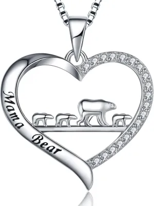 925 Sterling Silver Mom Necklace Love Heart Pendant Mama Bear Panda Elephant Sloth Animal Necklaces Mother Son Daughter Jewelry Gifts for Women Mum Family