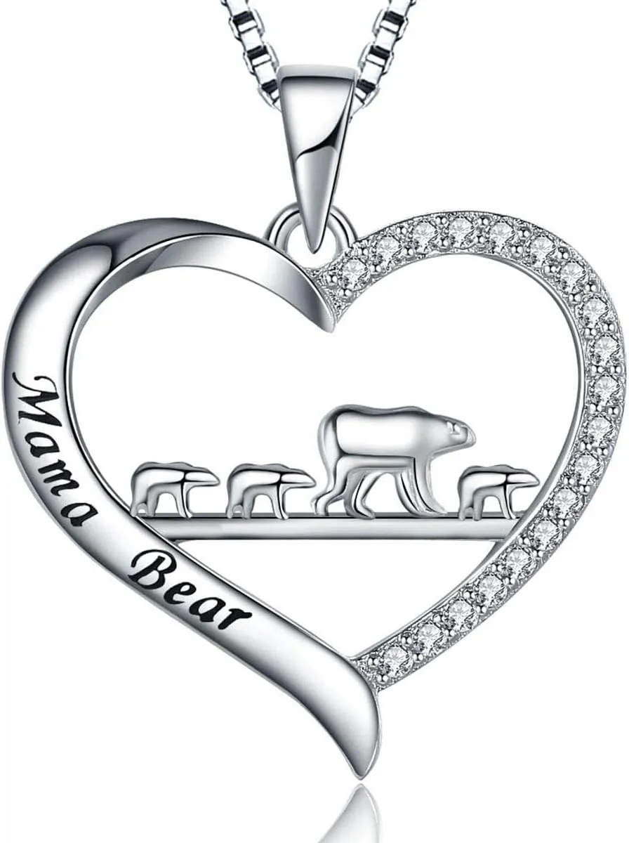 925 Sterling Silver Mom Necklace Love Heart Pendant Mama Bear Panda Elephant Sloth Animal Necklaces Mother Son Daughter Jewelry Gifts for Women Mum Family