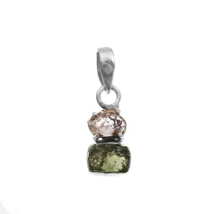 925 Sterling silver Natural Moldavite and Herkimer Gemstone Pendant for women,Gemstone pendant for necklace,wedding gift,available in size (2.1 X 0.8 cm)