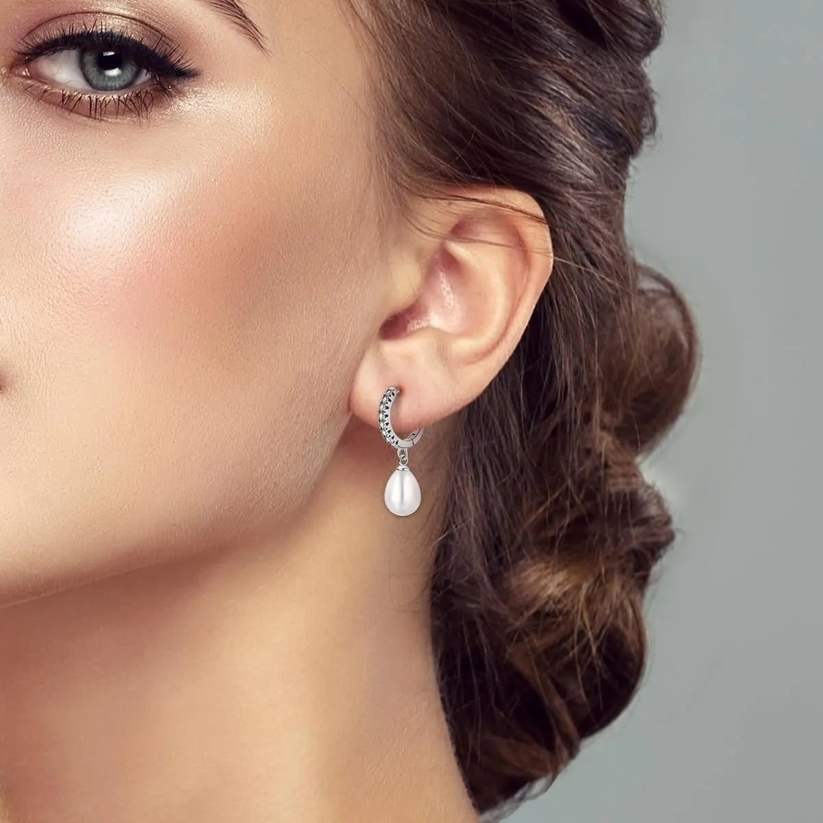 925 Sterling Silver Pearl Drop Earrings for Women, Pearl Drop Earrings Hoop Dangle Hypoallergenic Jewelry Gifts for Sensitive Ears