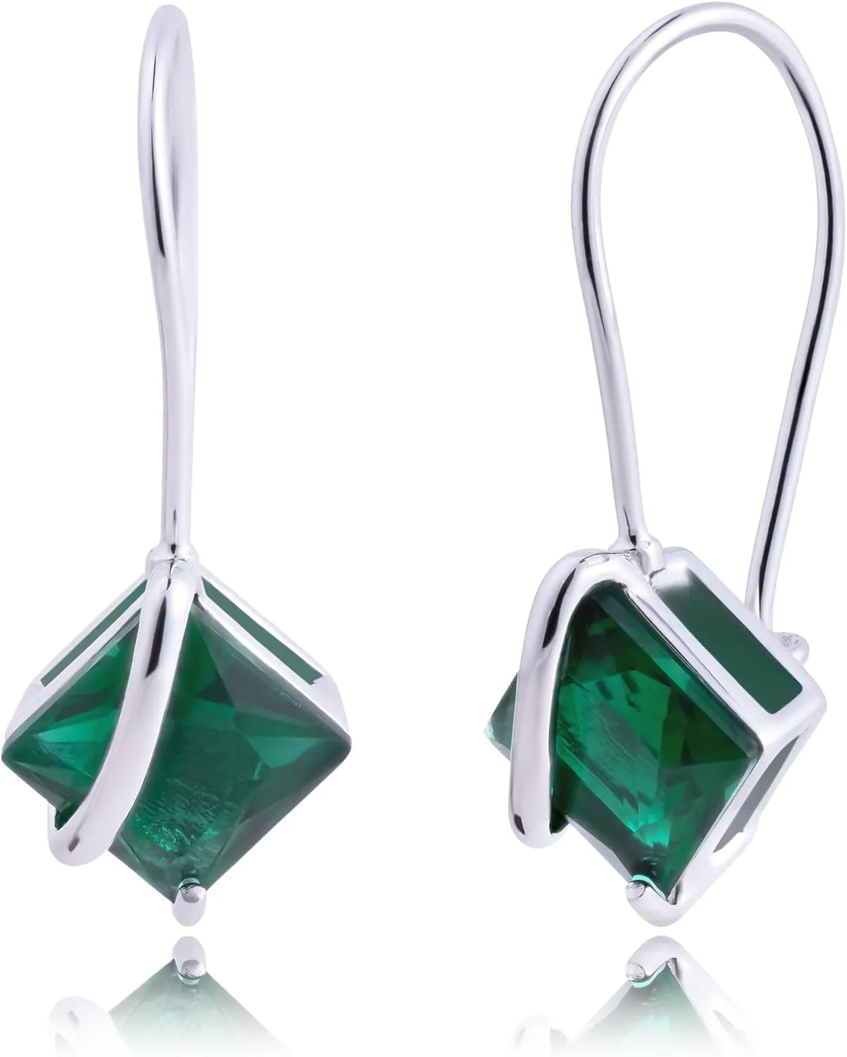 925 Sterling Silver Princess Cut Gemstone Earrings | Hypoallergenic 7mm Square Drop Dangle Earrings for Women in Various Birthstones with Secure Hooks by MAX   STONE