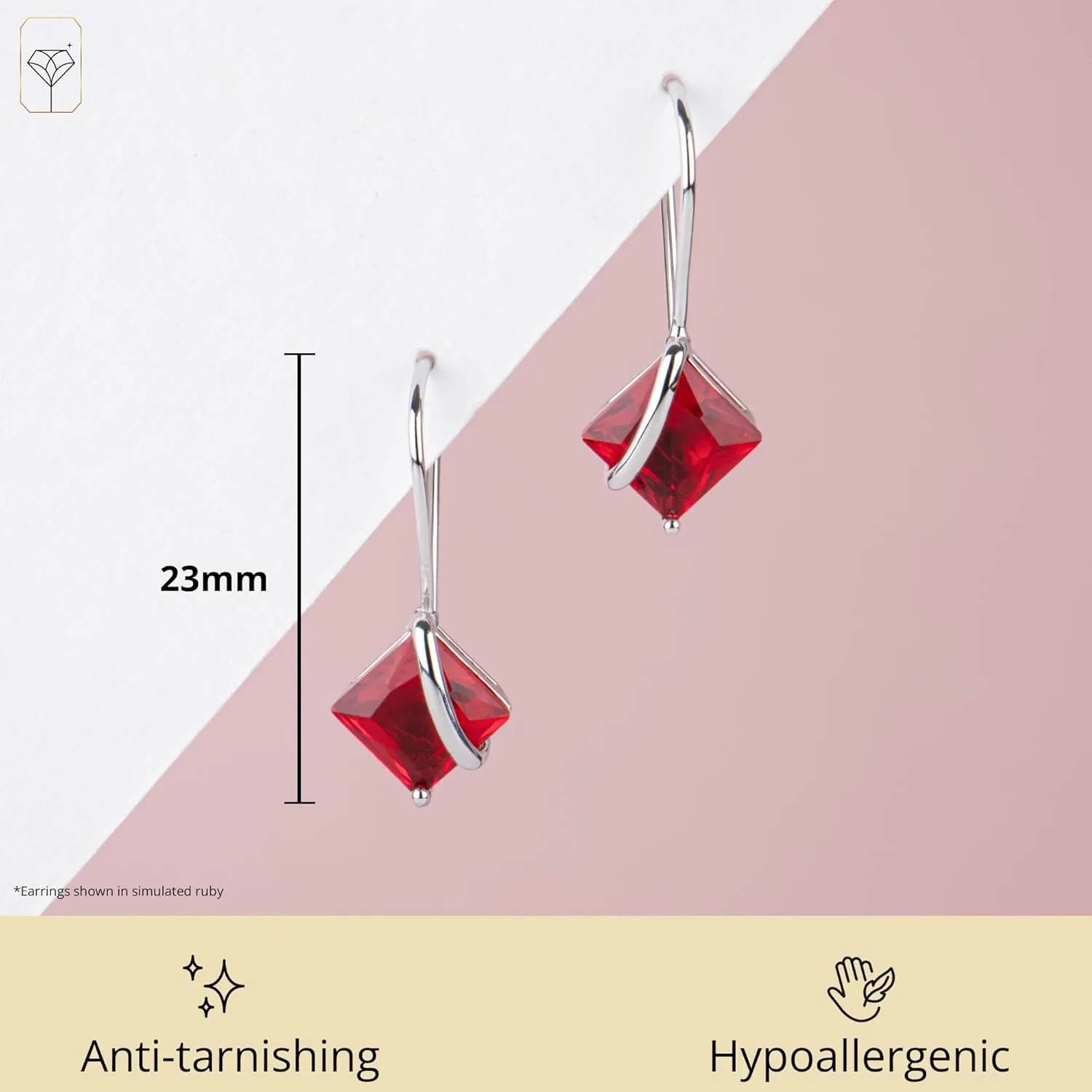 925 Sterling Silver Princess Cut Gemstone Earrings | Hypoallergenic 7mm Square Drop Dangle Earrings for Women in Various Birthstones with Secure Hooks by MAX   STONE