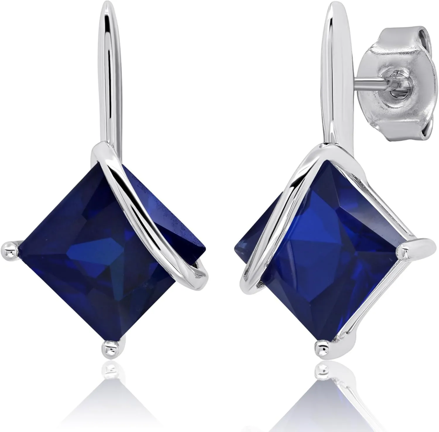 925 Sterling Silver Princess Cut Gemstone Square Drop Dangle Earrings for Women 7mm in Various Birthstones with Push Backs by MAX   STONE