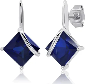 925 Sterling Silver Princess Cut Gemstone Square Drop Dangle Earrings for Women 7mm in Various Birthstones with Push Backs by MAX   STONE
