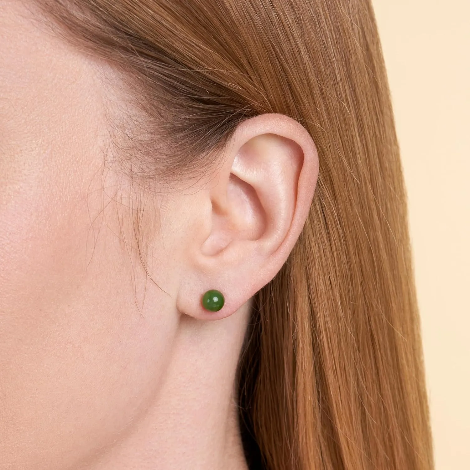 .925 Sterling Silver Rhodium Plated Genuine Jade Stud Earrings for Women with Butterfly Backs - Green Jade Sterling Silver Earrings, Hypoallergenic and Comfortable Secure Fit Jewelry