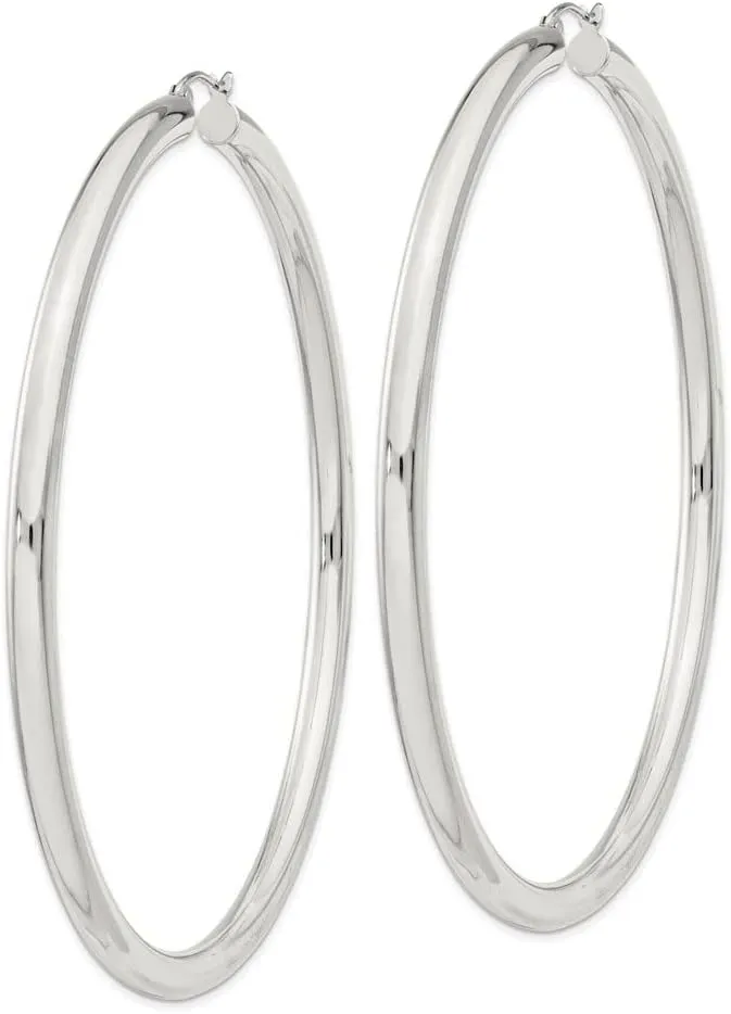 925 Sterling Silver Round Hoop Earrings (L-27-82mm)
