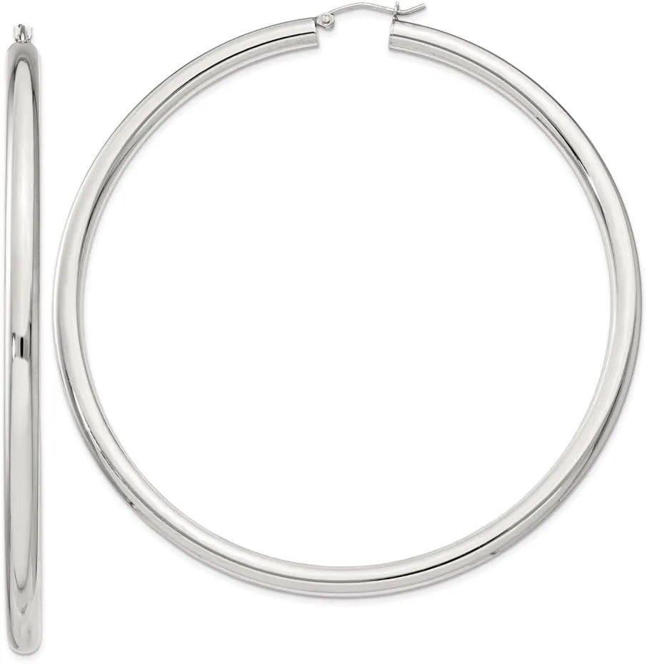 925 Sterling Silver Round Hoop Earrings (L-27-82mm)