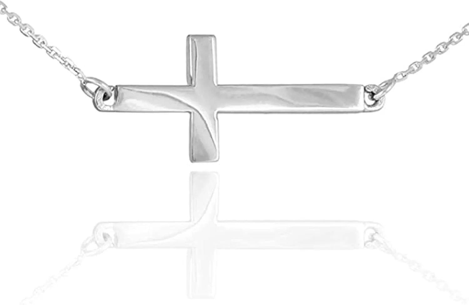 .925 Sterling Silver Sideways Cross Pendant Necklace - Choose Chain Length, 18-22