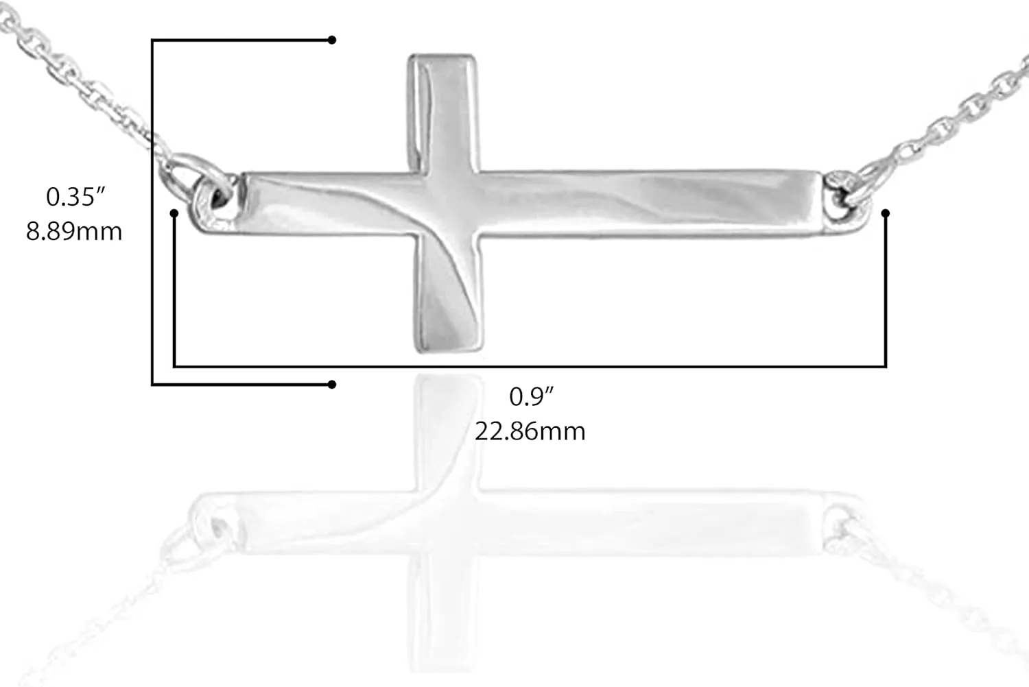 .925 Sterling Silver Sideways Cross Pendant Necklace - Choose Chain Length, 18-22
