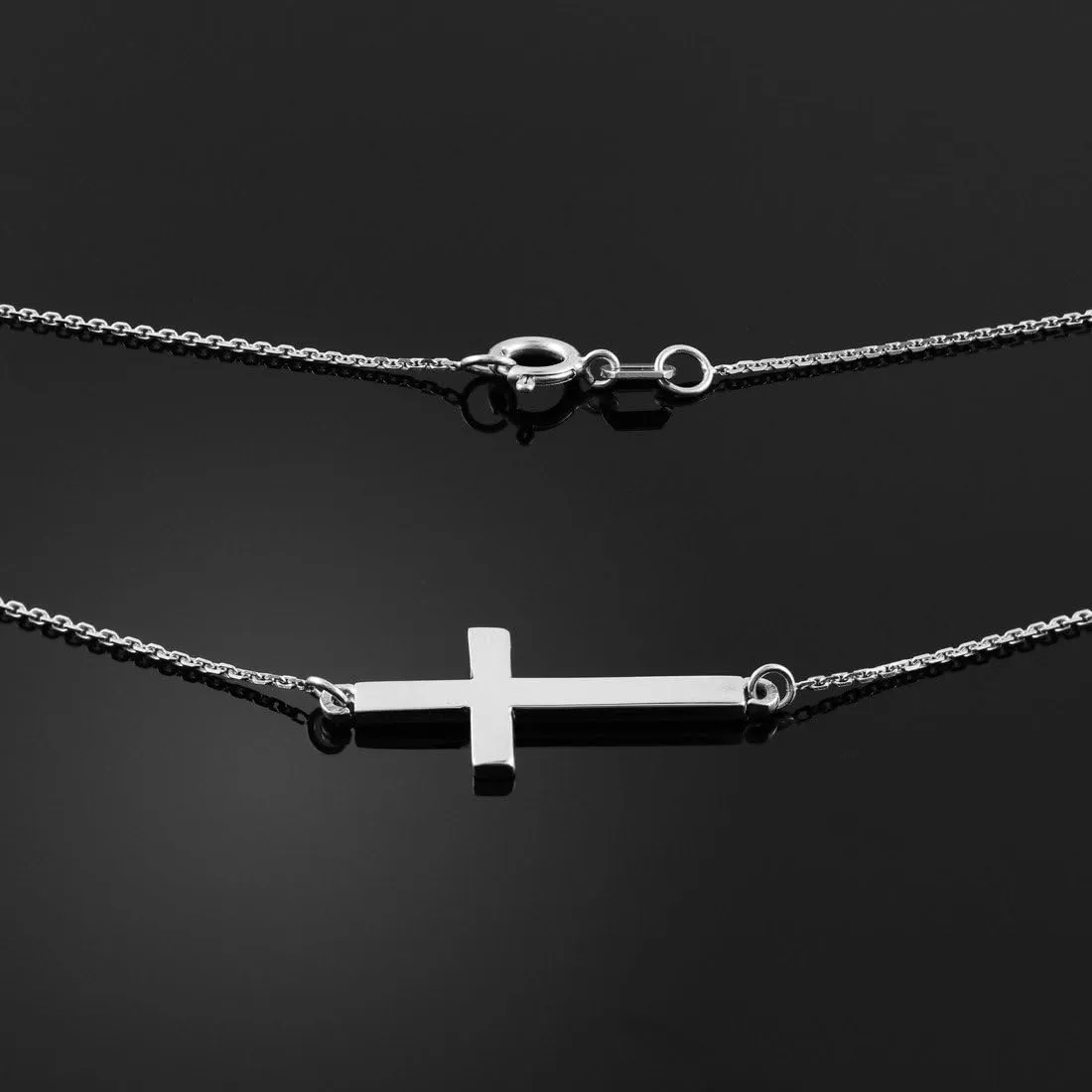.925 Sterling Silver Sideways Cross Pendant Necklace - Choose Chain Length, 18-22