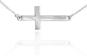 .925 Sterling Silver Sideways Cross Pendant Necklace - Choose Chain Length, 18-22