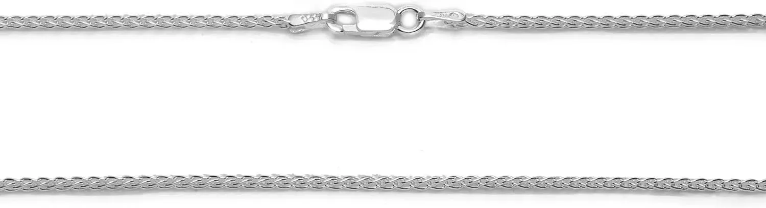 925 Sterling Silver Wheat Chain 1.5mm - Italian Spiga Sterling Silver Necklace Chain with Lobster Claw Clasp, Nickel Free 925 Silver Chain Necklace in lengths from 16-30 Inches