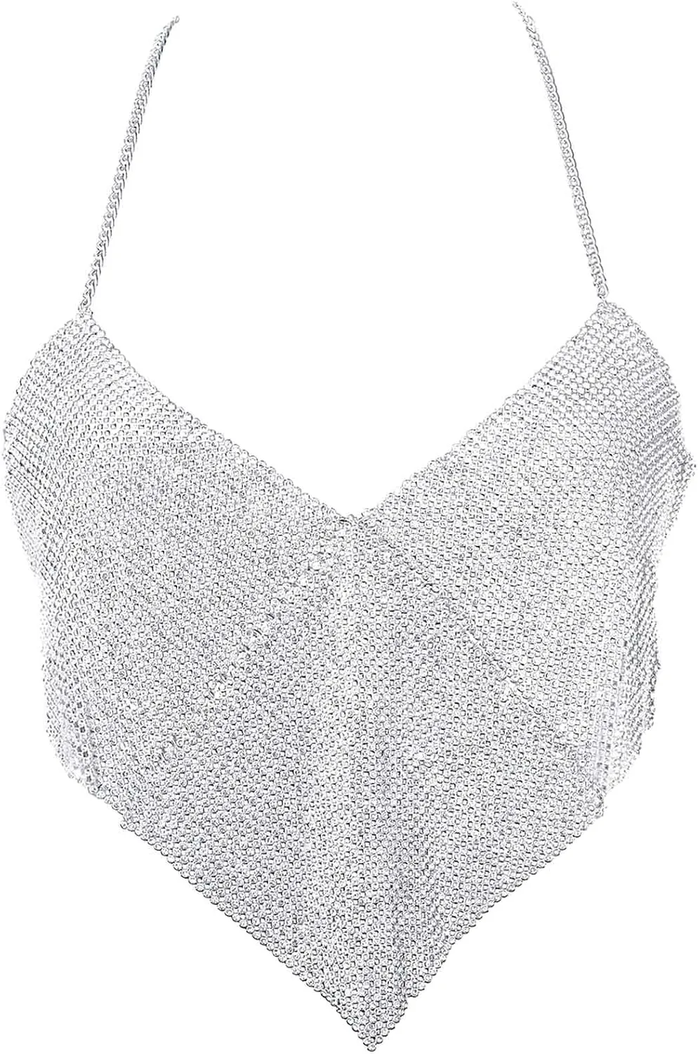 Acenail Sexy Body Chains Silver Crop Tops Bikini Sequins Halter Backless Bra Body Chain Crystal Beach Boho Body Jewelry for Women and Girls
