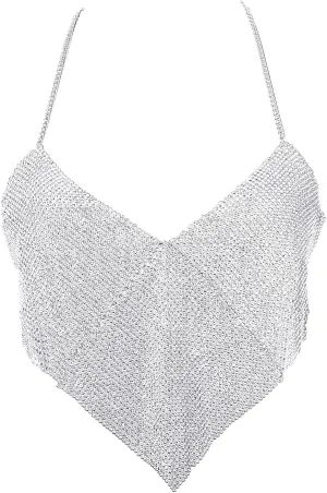 Acenail Sexy Body Chains Silver Crop Tops Bikini Sequins Halter Backless Bra Body Chain Crystal Beach Boho Body Jewelry for Women and Girls