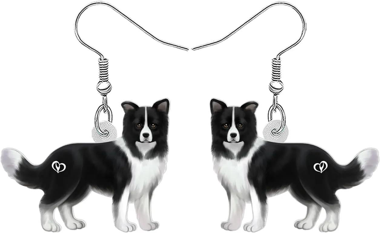 Acrylic Adorable Black Border Collie Dog Earrings Puppy Dangle Funny Pets Animals Jewelry For Women Doggy Lovers Gifts