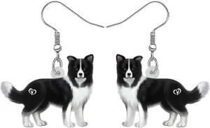 Acrylic Adorable Black Border Collie Dog Earrings Puppy Dangle Funny Pets Animals Jewelry For Women Doggy Lovers Gifts