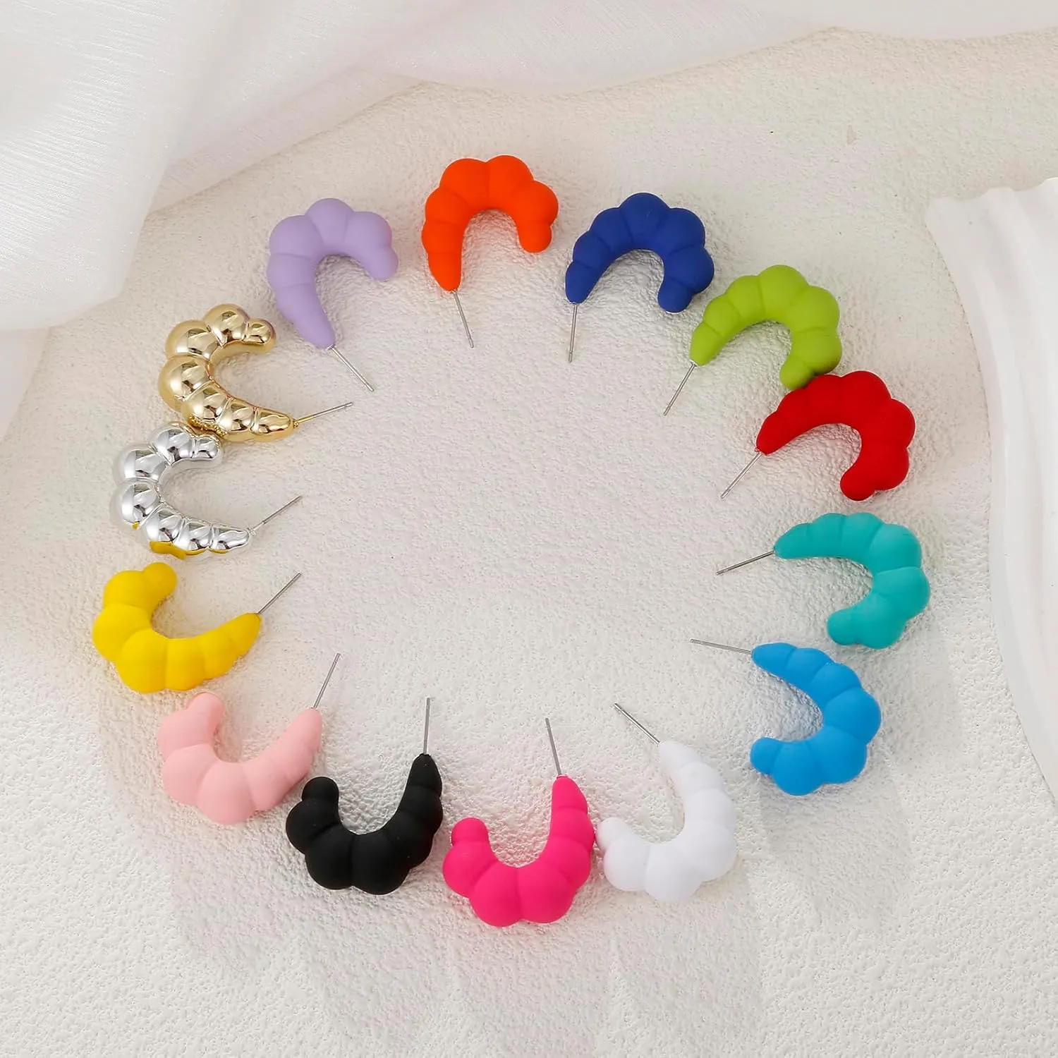 Acrylic Croissant Hoop Earrings, Lightweight Candy Color Hypoallergenic Chunky Earrings for Women