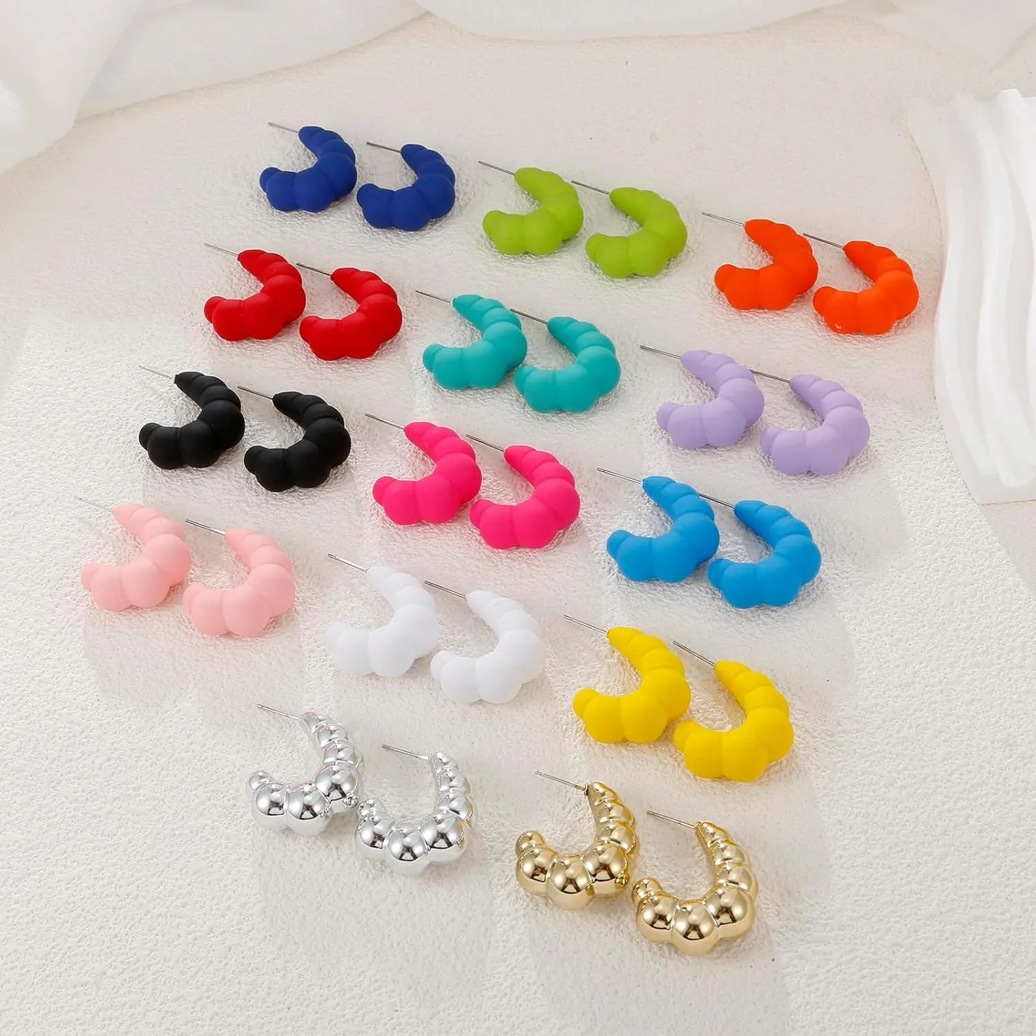 Acrylic Croissant Hoop Earrings, Lightweight Candy Color Hypoallergenic Chunky Earrings for Women