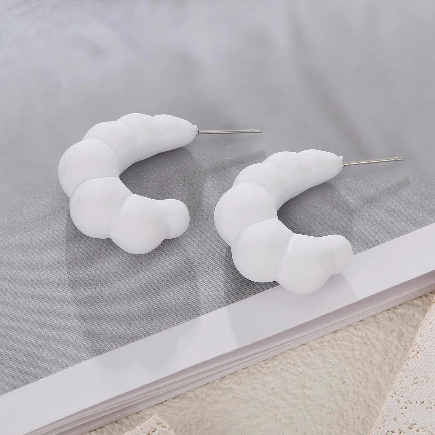 Acrylic Croissant Hoop Earrings, Lightweight Candy Color Hypoallergenic Chunky Earrings for Women